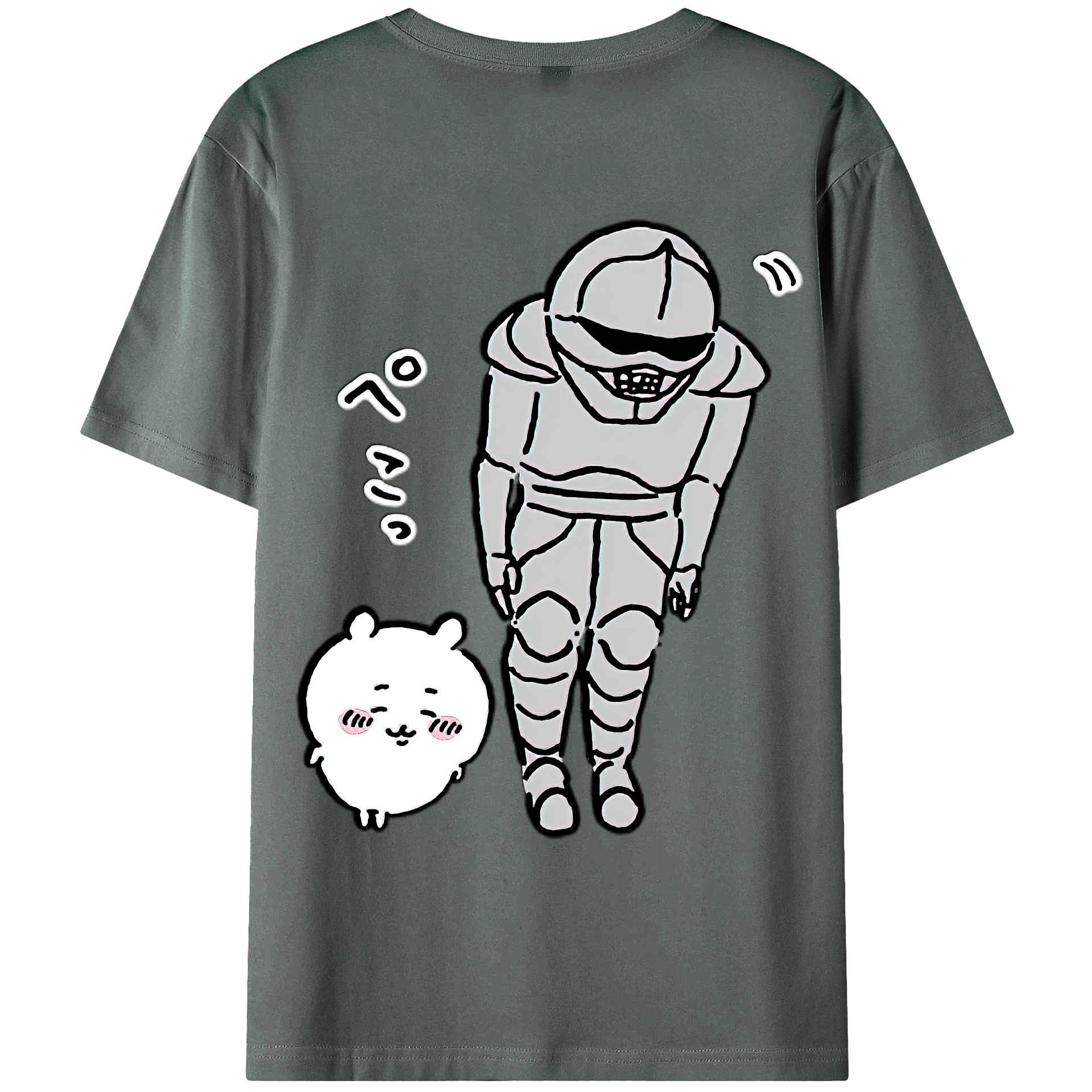 （画像用） ちいかわ 労働の鎧さん Chii-kawa Mr. Armor of Labor 綿100％ メンズ半袖Tシャツ（バックプリント） 通気性
